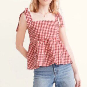Madewell Red Gingham Tie-Strap Tank Top